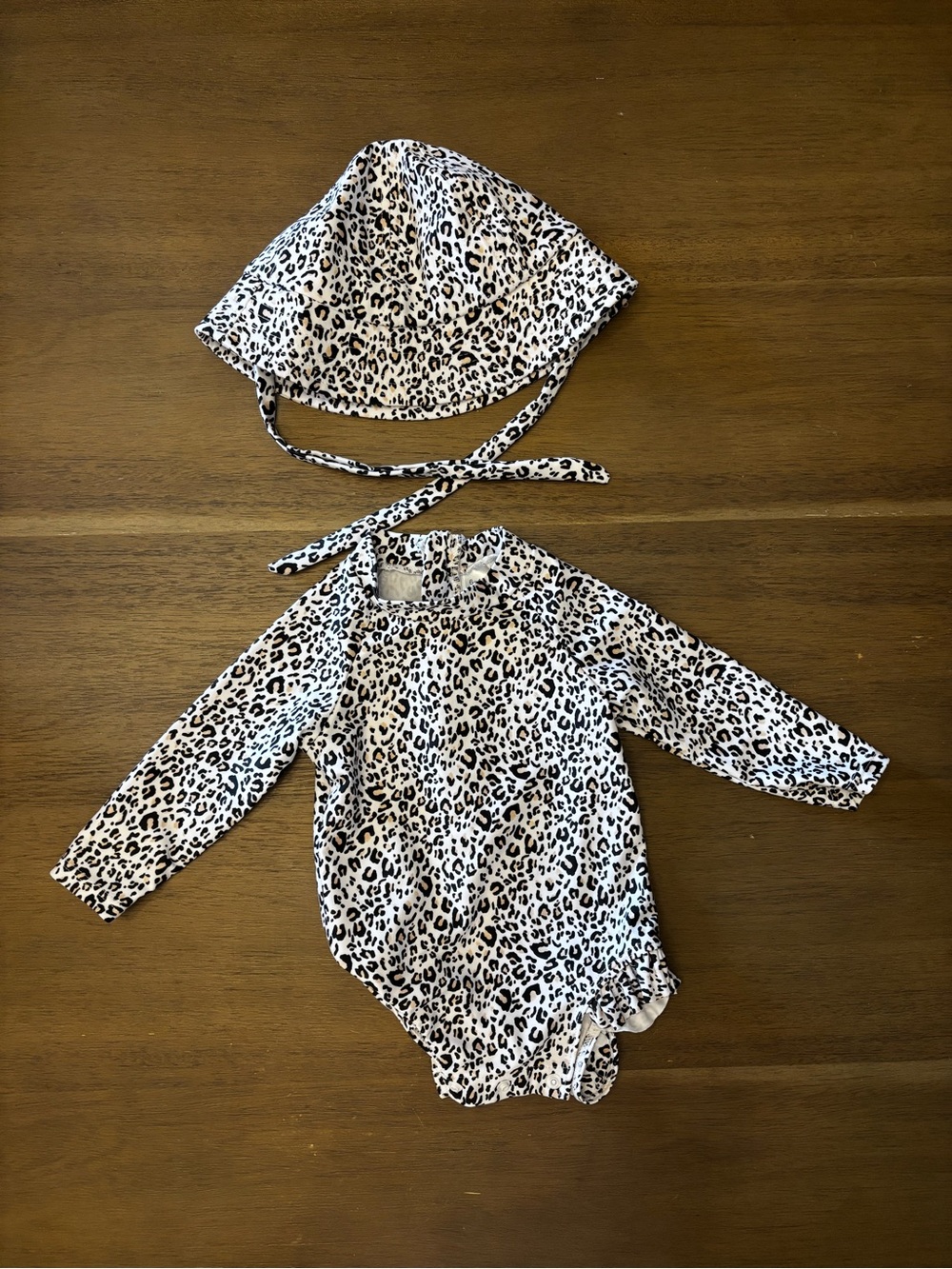 Leopard Print Baby Long Sleeve Swimsuit with Matching Hat